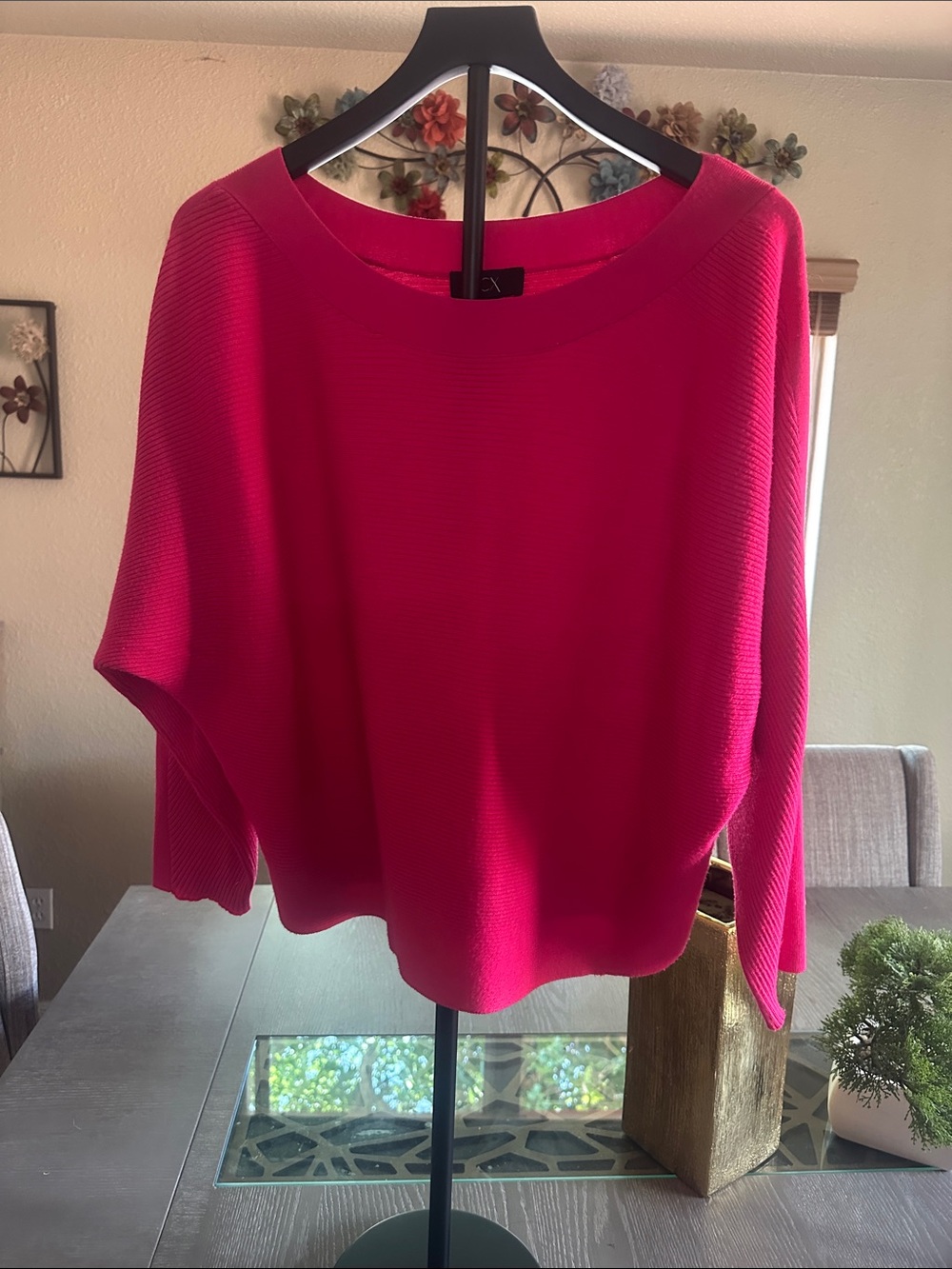BCX Hot Pink Ribbed Scoop-Neck Sweater